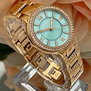 Fossil "Virginal" Mint Green Dial Rose Gold-tone Stainless Steel Watch ES3652
